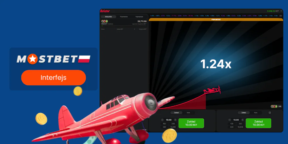 Zapoznanie się z interfejsem gry Aviator w Mostbet
